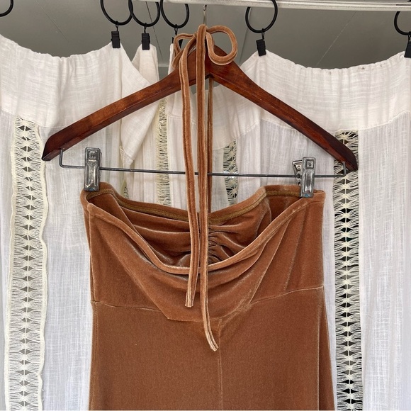 Vintage y2k Orange Suede Velvet Velour Strapless Tube Top Maxi Dress Gown S/M - Picture 7 of 10